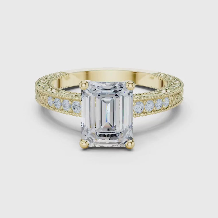 Emerald Cut Band With Pave Set Art Wedding Ring video