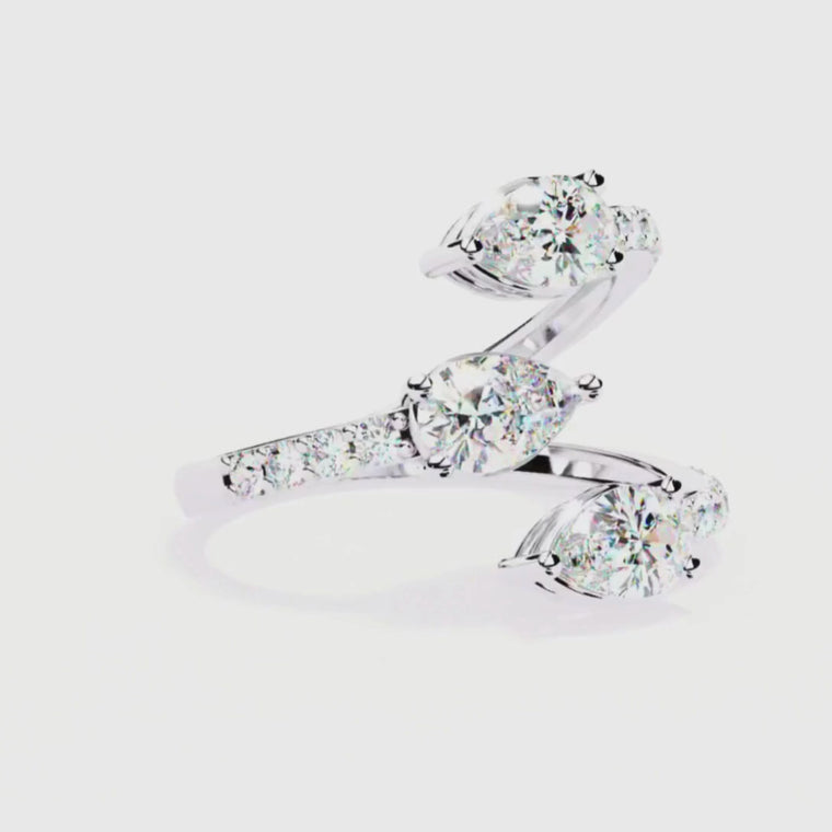 Triple Marquise Cut Open Wrap Ring with Pavé Band video