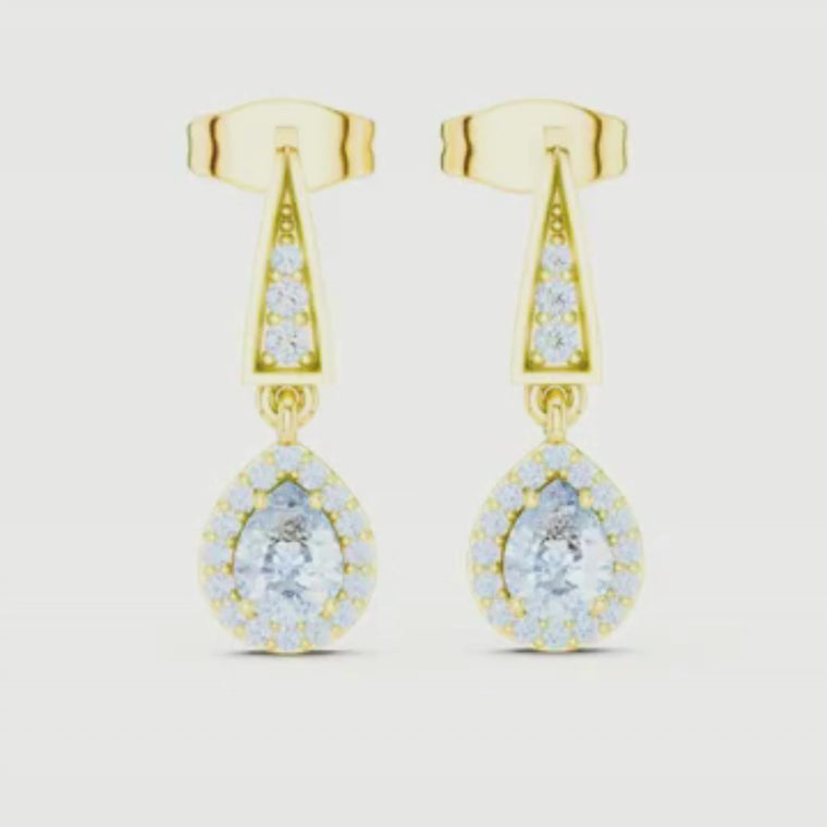 Geometric Chevron Pear Cut Halo Drop Earrings video
