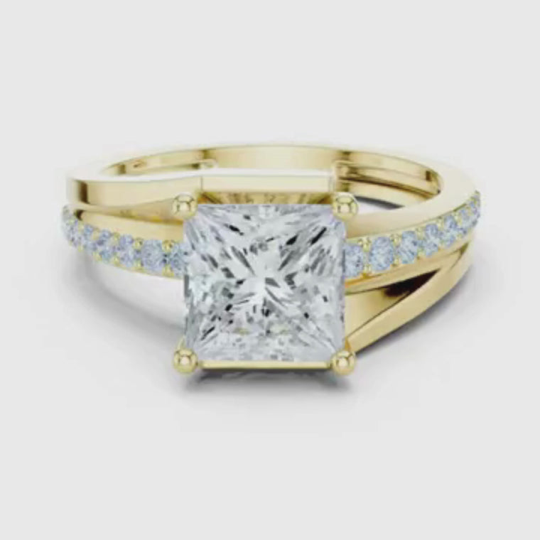 Princess Cut Split Pave Shank Engagement Ring video