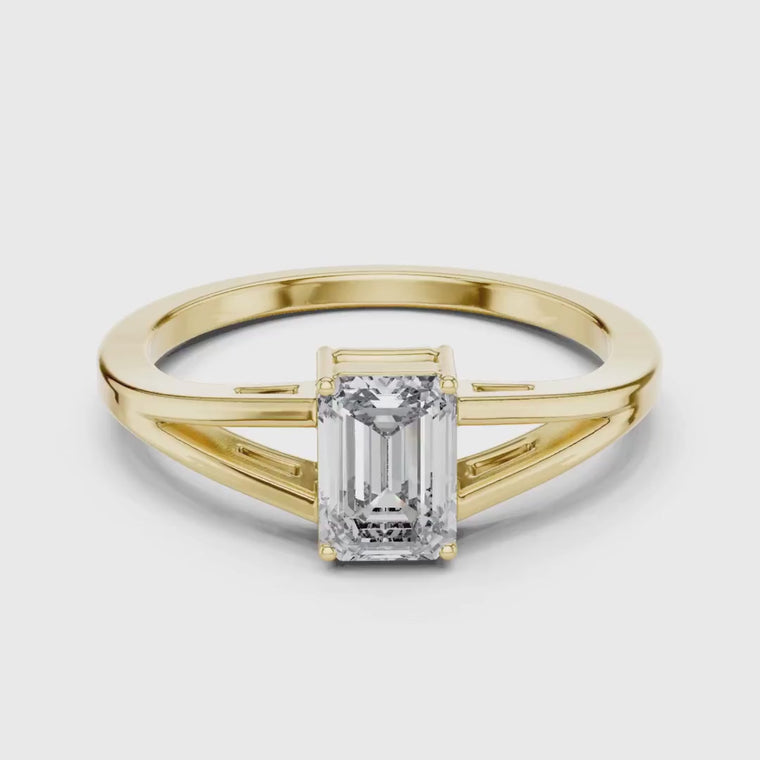 Emerald Cut Split Shank Solitaire Ring video