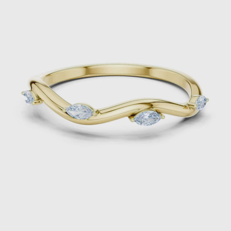 Marquise Minimal Ring Curved Wave Wedding Band video