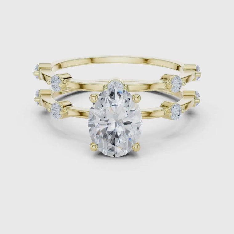 Pear Cut Double Band Ring with Side Stone Accents video