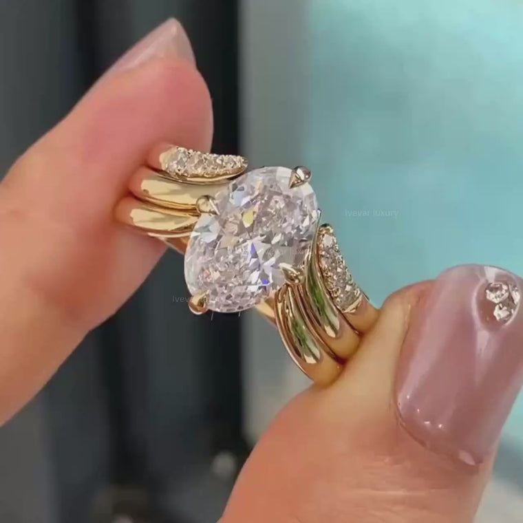 Oval Cut Curve Three Band Bridal Ring Set video