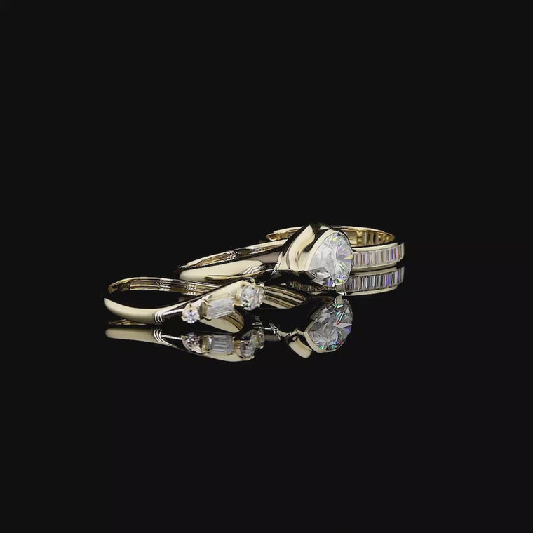 Bezel Set Pear Solitaire Bridal Ring Set video