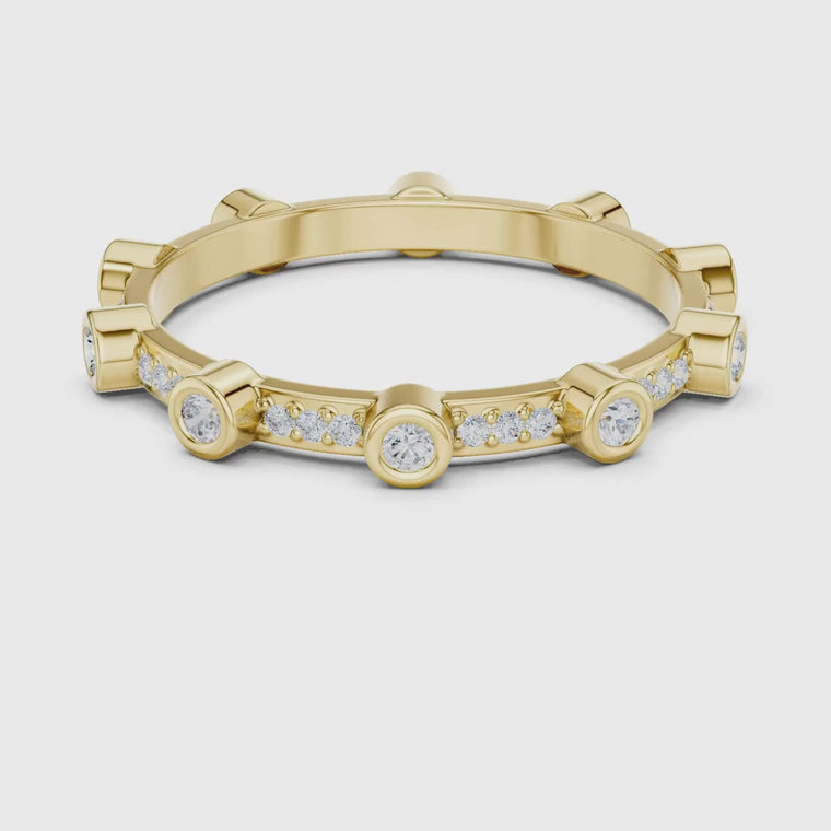 Round Bezel Set Station Band Wedding Band video
