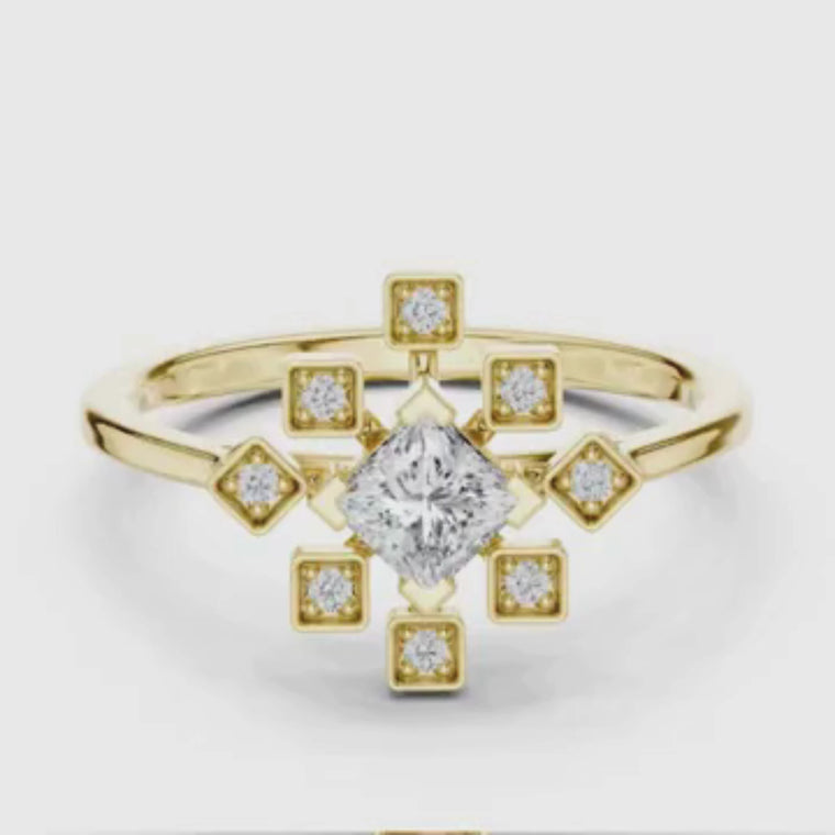 Princess Cut Starburst Bezel Engagement Ring video