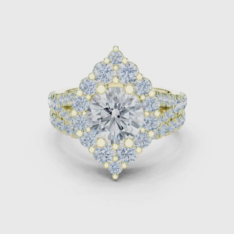 Art Deco Inspired Round Cut Cluster Halo Ring video