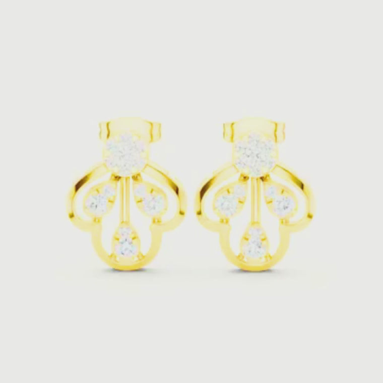 Openwork Lotus Motif Round Brilliant Stud Earrings For Women video