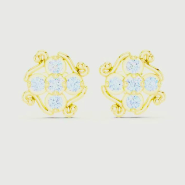 Floral Cluster Lab Diamond Stud Earrings with Spiral Ribbon Whirl video