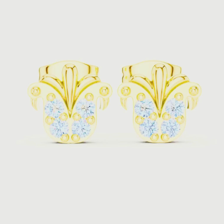 Regal Quartet Round Stud Earrings with Sculpted Crest Design video