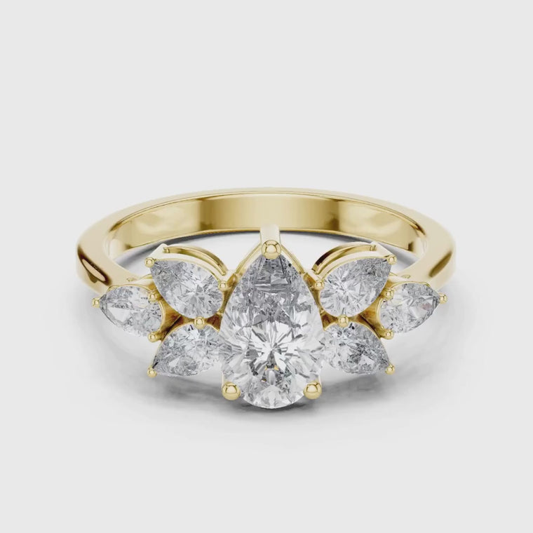 Pear Cut Lab Diamond Cluster Wedding Ring video