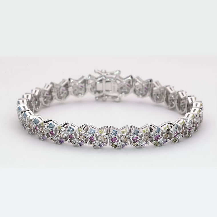 Multi-Color Gemstone Geometric Lattice Tennis Bracelet video