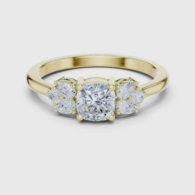 Cushion Lab Diamond Engagement Ring with Pear Side Stones video