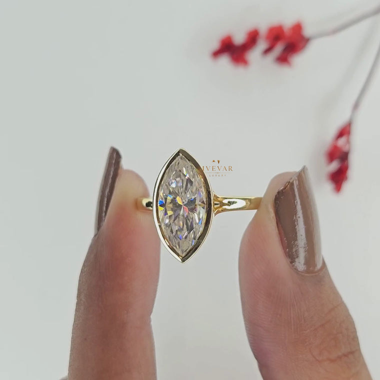 Bezel Set Marquise Cut Split Shank Engagement Ring video
