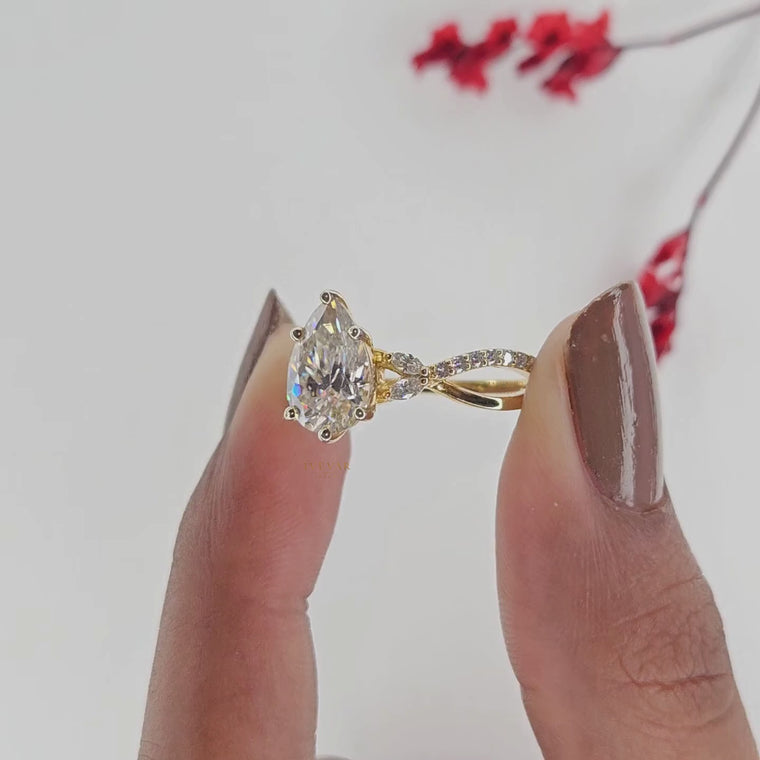 Pear Cut Lab Diamond Infinity Twist Engagement Ring video