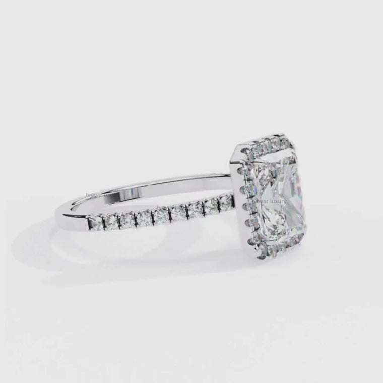 Radiant Cut Halo Ring with Pave Band video