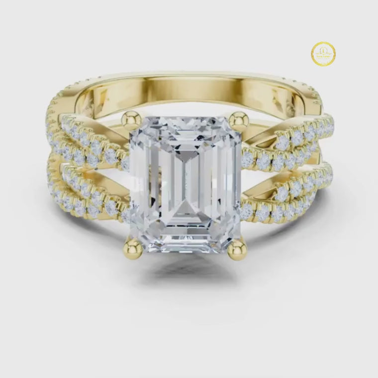Emerald Cut Women's Crisscross Split Band Gold Ring video