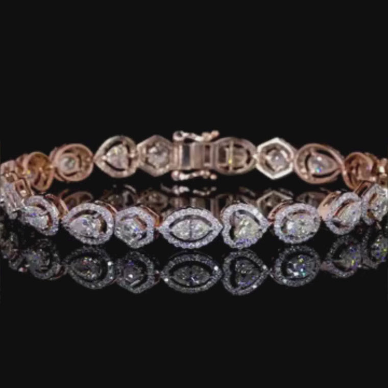 Custom Rose Cut Diamond Halo Link Bracelet in 14K Gold video