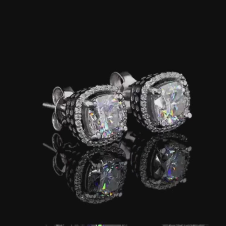 Cushion Cut Halo Stud Earrings video