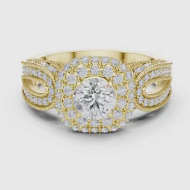 Round Cut Halo Ring with Open Shank Design video
