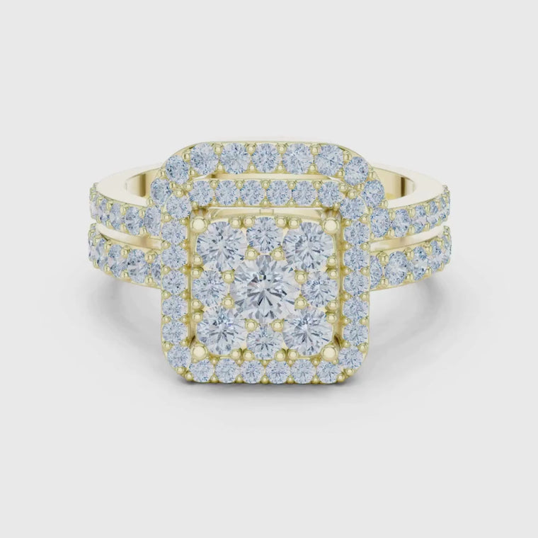 Round Moissanite Double Row Pave Halo Ring video
