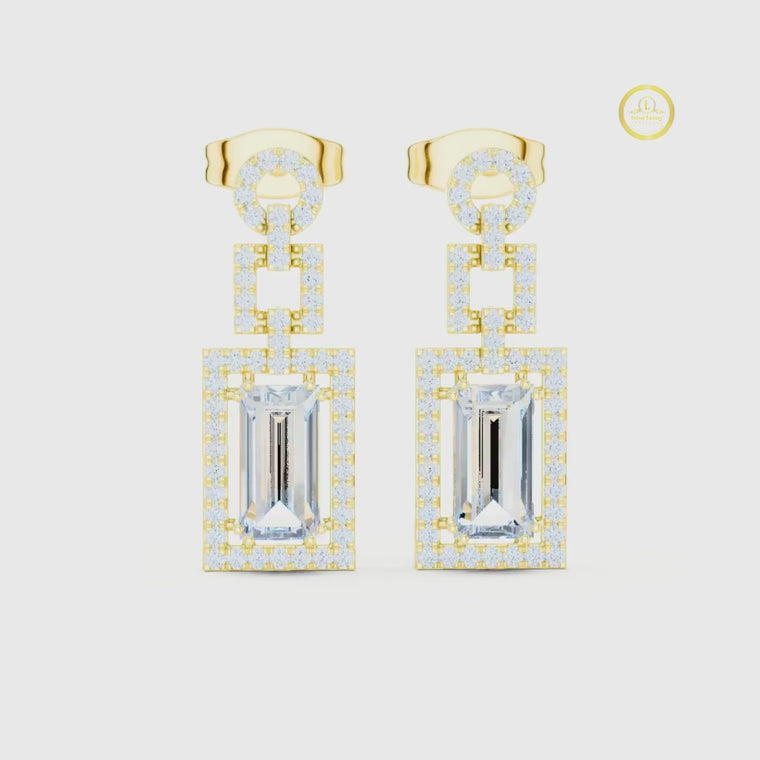 Art Deco Emerald Cut Halo Chandelier Earrings video