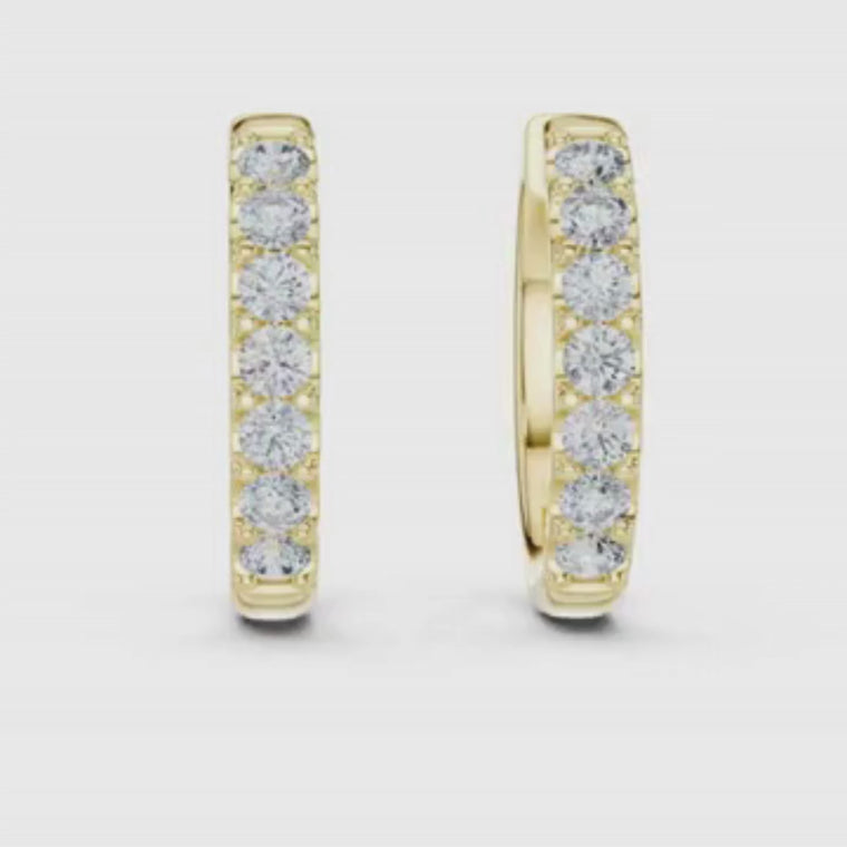 Single Row Shared Prong Round Huggie Hoop Earrings video