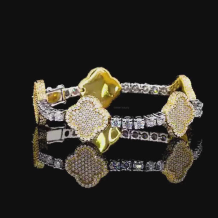 Round Cut Clover Link Tennis Bracelet video
