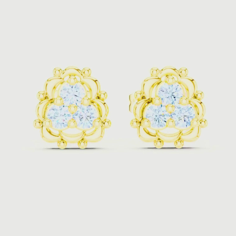Vintage Floral Round Beaded Halo Cluster Stud Earrings video