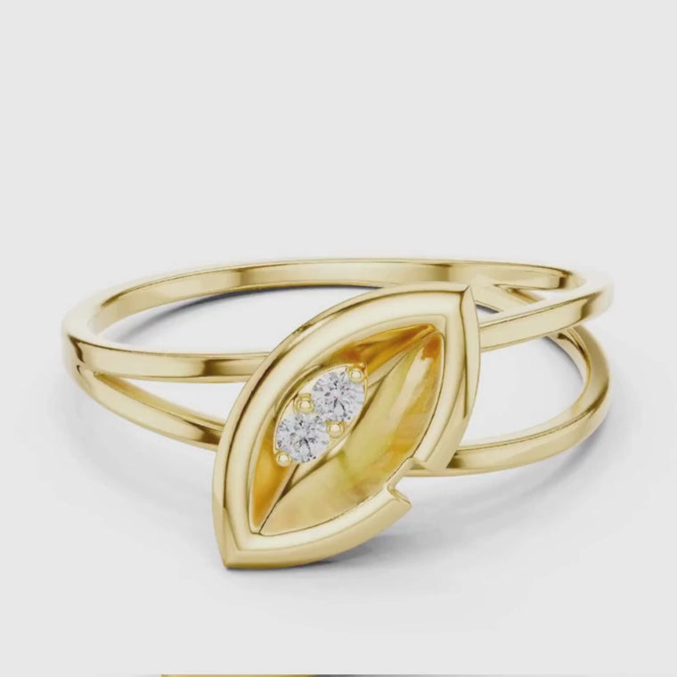 Leaf Solitaire Ring with Bezel Set Round Accent video