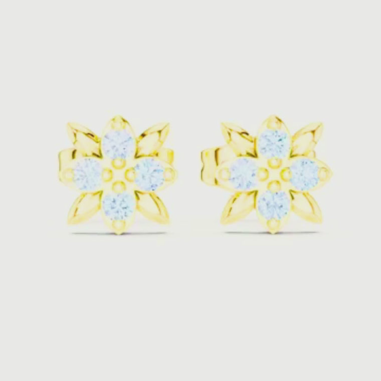 Leaf Petal Round Flower Stud Earrings with Cluster Center video