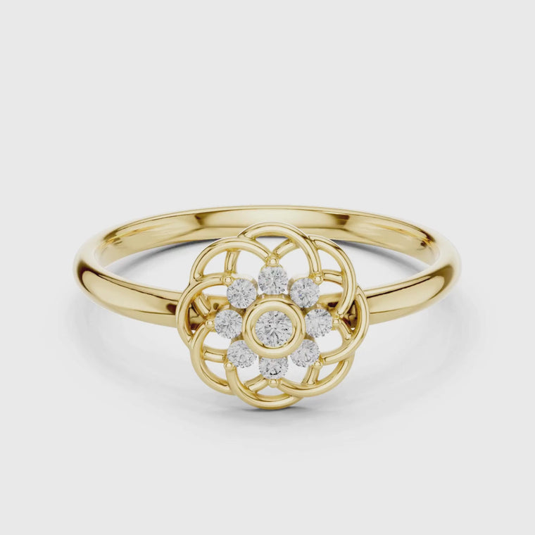 Round Cut Floral Cluster Minimal Ring in Open Petal Design video