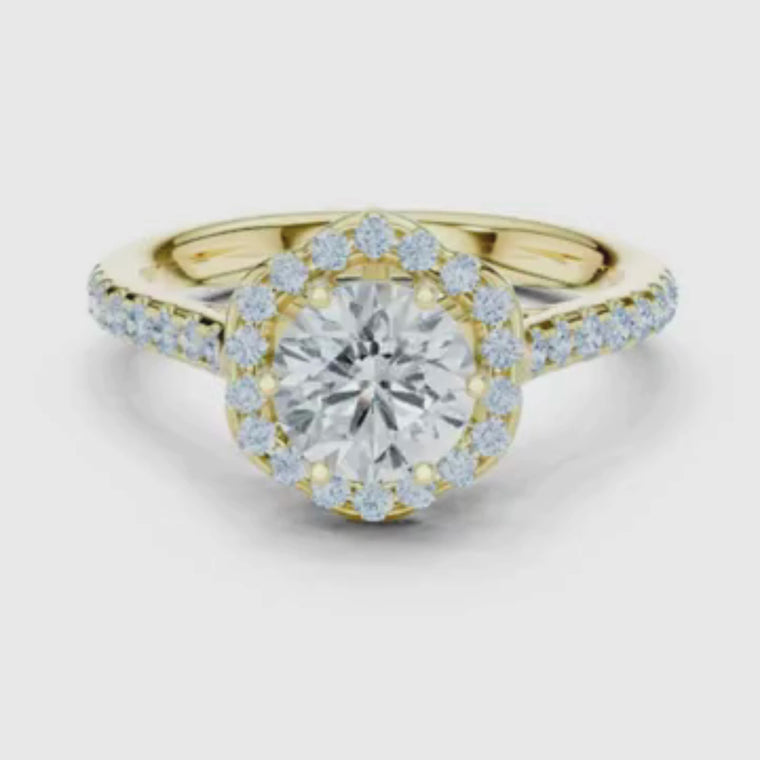 Round Brilliant Floral Halo Ring for Women video