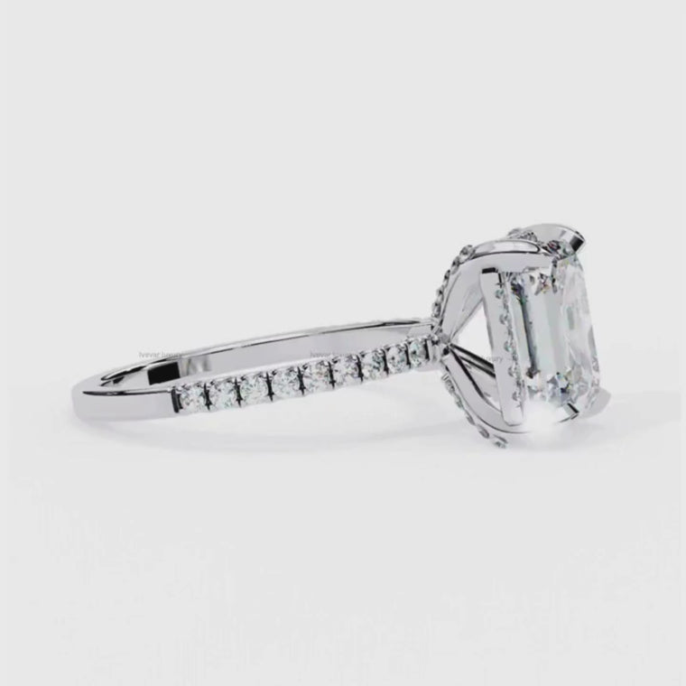 Emerald Cut Solitaire Pave Engagement Rings video