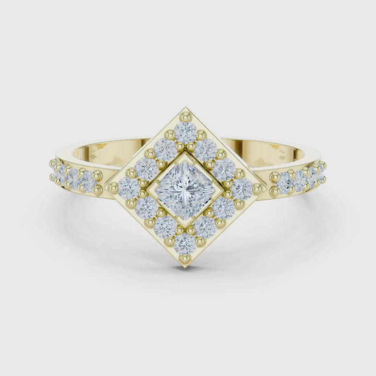 Princess Cut Halo Diamond Square Ring video