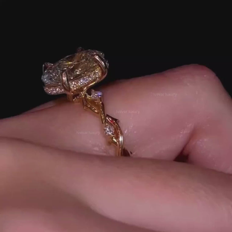 Oval Cut Leaf Engagement Ring video