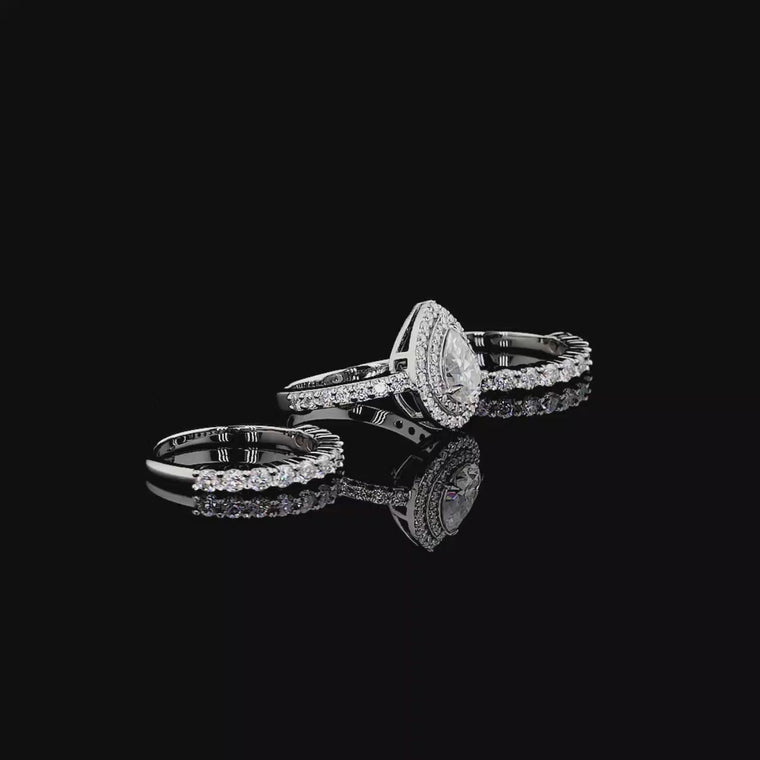 Pear Halo 3 Piece Bridal Ring Set With Half Eternity Band video