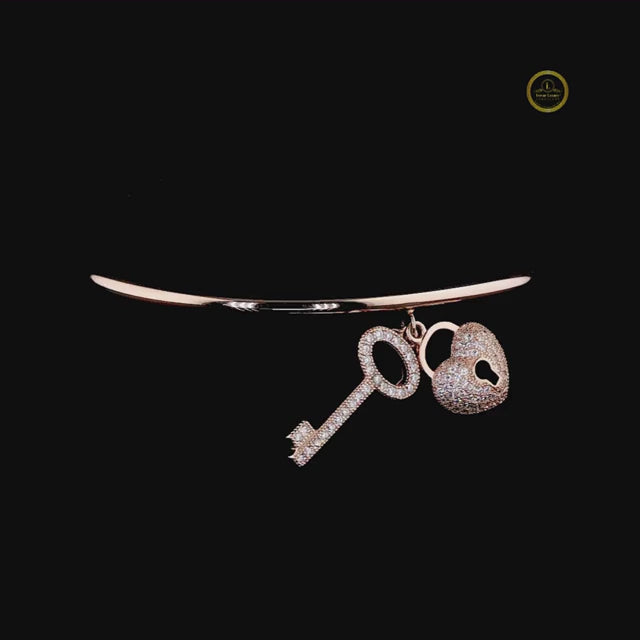 Heart Lock & Key Open Cuff Bangle video