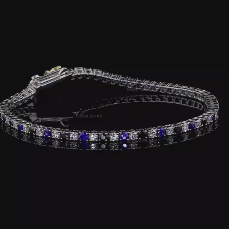 Blue Sapphire Round Cut Tennis Bracelet video