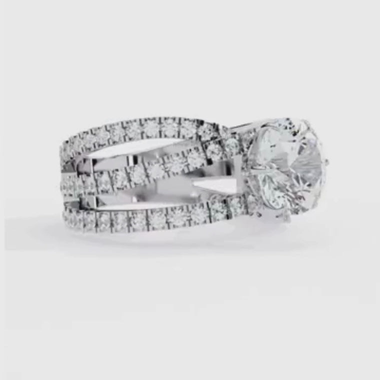 Split Shank Round Cut Engagement Ring Triple Row Band video