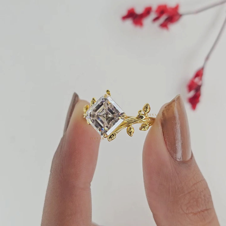 Asscher Cut Ring with Nature Inspired Leaf Band video