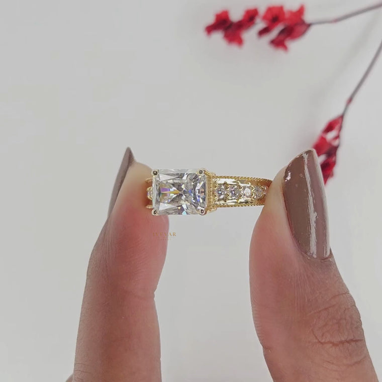 Radiant Cut Solitaire Engagement Ring with Split Shank Diamond Band video