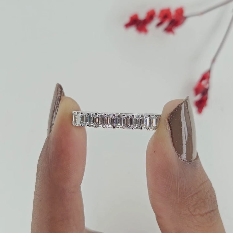 Emerald Cut Shared Prong Full Eternity Wedding Band video