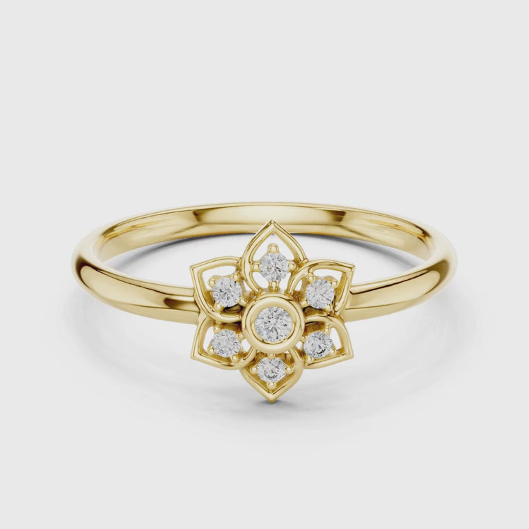Round Cut Floral Cluster Split Shank Ring video