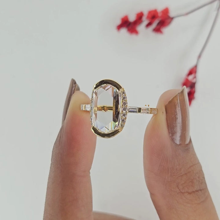 Oval Rose Cut Half Bezel Engagement Ring video