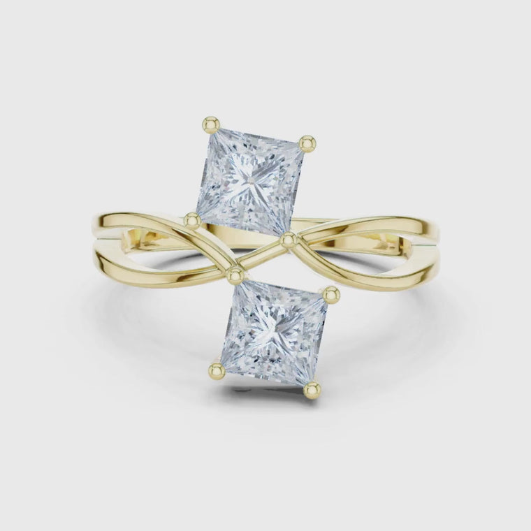 Intertwined Bypass Band Ring With Princess Cut Stones video