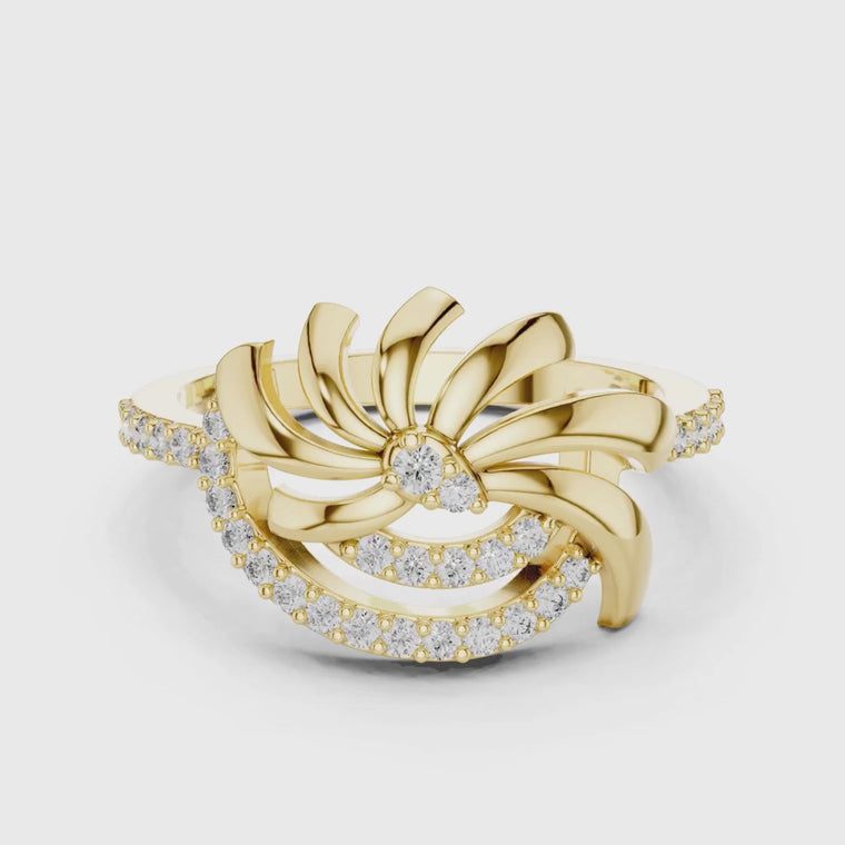 Floral Swirl Round Engagement Ring With Pave Setting video