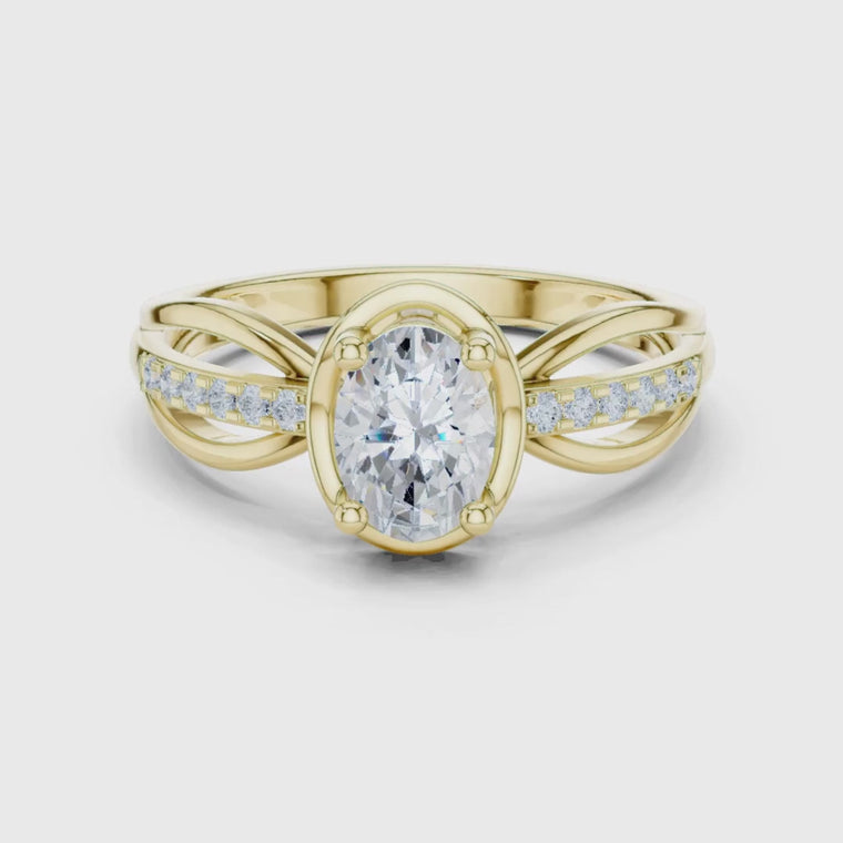 Oval Cut Twisted Split Shank Pave Engagement Ring video