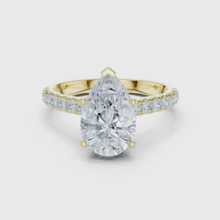 Pear Cut Lab Diamond Hidden Halo Pave Solitaire Engagement Ring video